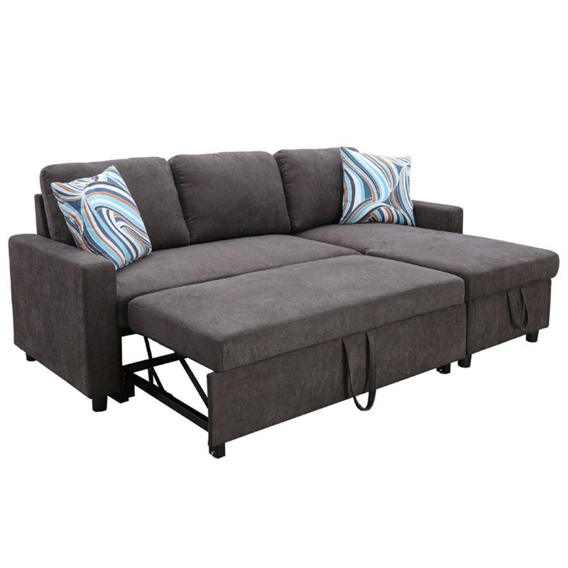 Boukje Flannelette 2-Piece Couch Living Room Sofabed, Dark Brown