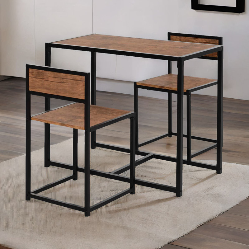 Kestner 2 - Person Dining Set with Table & Stools Industrial Rustic Brown Furniture