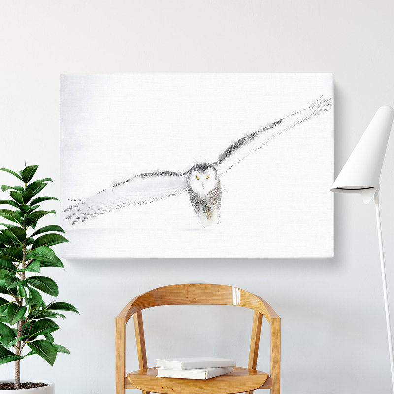 Snowy Owl Painting - Wrapped Canvas Print, 60cm H x 91cm W x 4cm D
