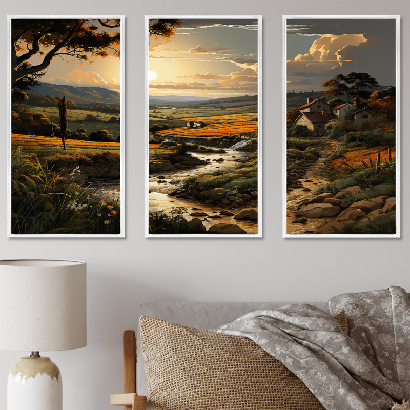 «Vineyard Charm Landscape V», ensemble d'art mural sur toile Vineyard, Cadre flottant blanc, H 28 po x l 36 po x P 1 po