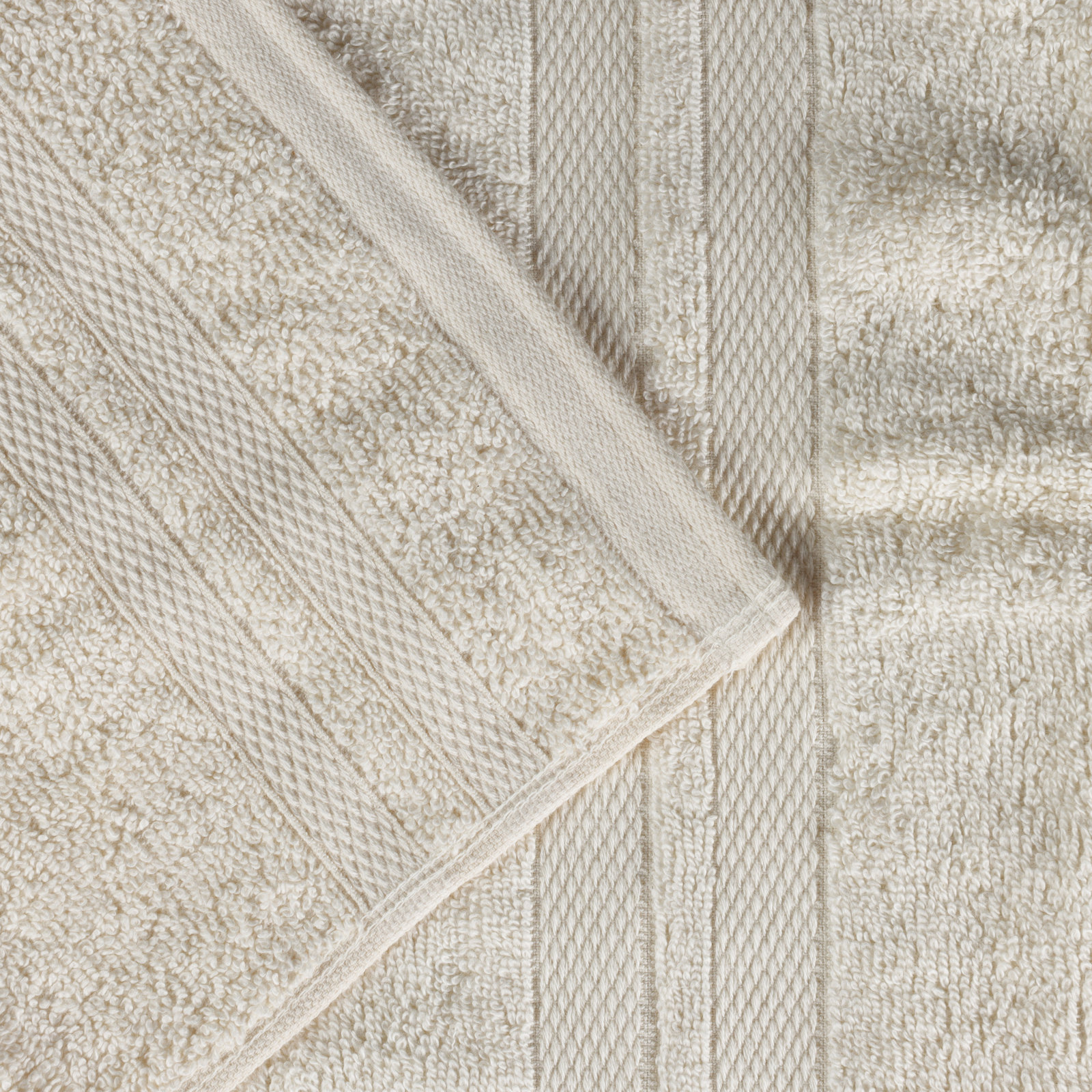 Quick-Drying Dobby Border Cotton Towel Set, Ivory