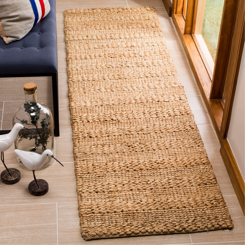 Concord Natural Fiber Hand Woven Jute/Cotton Striped Rug in Natural, Square 6'
