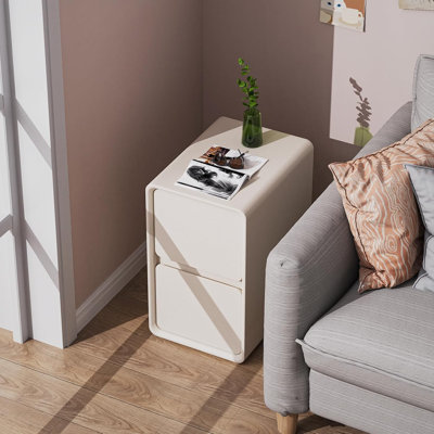 Petite table de chevet à profil mince, table de chevet étroite pour les espaces restreints, table de bout en bois massif blanche pour appartement, chambre à coucher ou dortoir