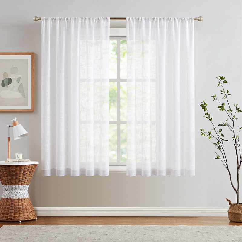 Ensemble de panneaux de rideaux diaphanes pour salon, Blanc, l 52" x L 63"