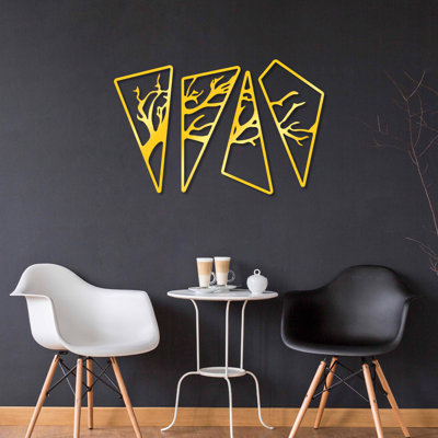 Elegant Decorative Metal Wall Accessory (4 Pieces), Gold Finish, 23.2 x 35.8 inches | Durable Metal Body, Thickness: 0.06 inches | Perfect for Home Decor & Modern Interiors, Stylish and Eye-Catching Design