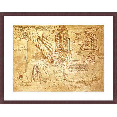 Facsimile of Codex Atlanticus fol. 386r: Archimedes Screws and Water Wheels 1478-1518 by Leonardo da Vinci -Framed Giclee Print
