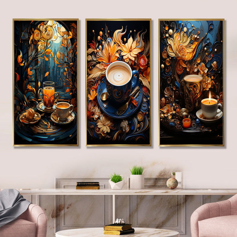 Infusions de café cubique, Cadre flottant doré, H 28 po x l 36 po