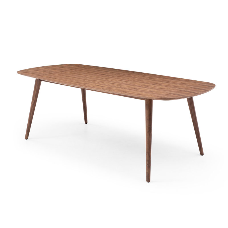 Table rectangulaire en placage de frêne avec finition en noyer pour 8 personnes