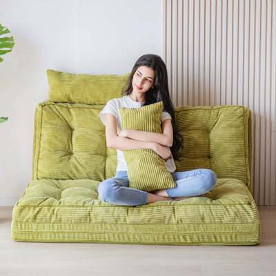 Corduroy Bean Bag Chair Tufted Folding Sofa Bed with Pillows