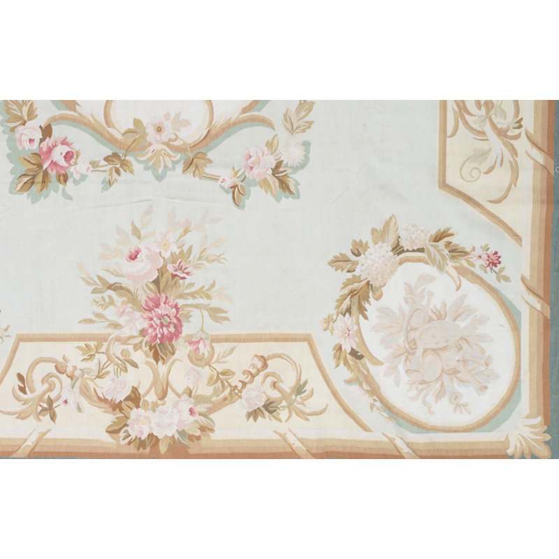 Hand-Knotted High-Quality Green and Beige Area Rug