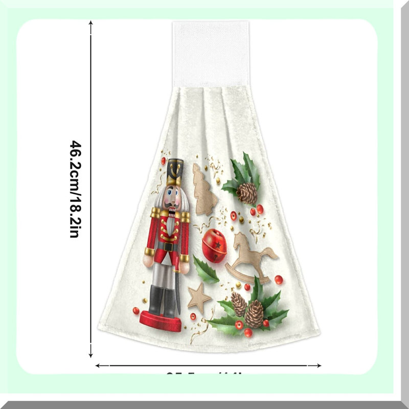 Nutcracker Holly Berry Soft Coral Velvet Hanging Hand Towels - Super Absorbent Kitchen & Bathroom Decor Set
