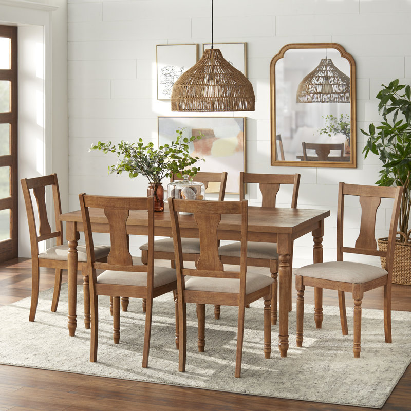 Burntwood 5 Piece Dining Set, 7 Pieces: Table, 6 Chairs