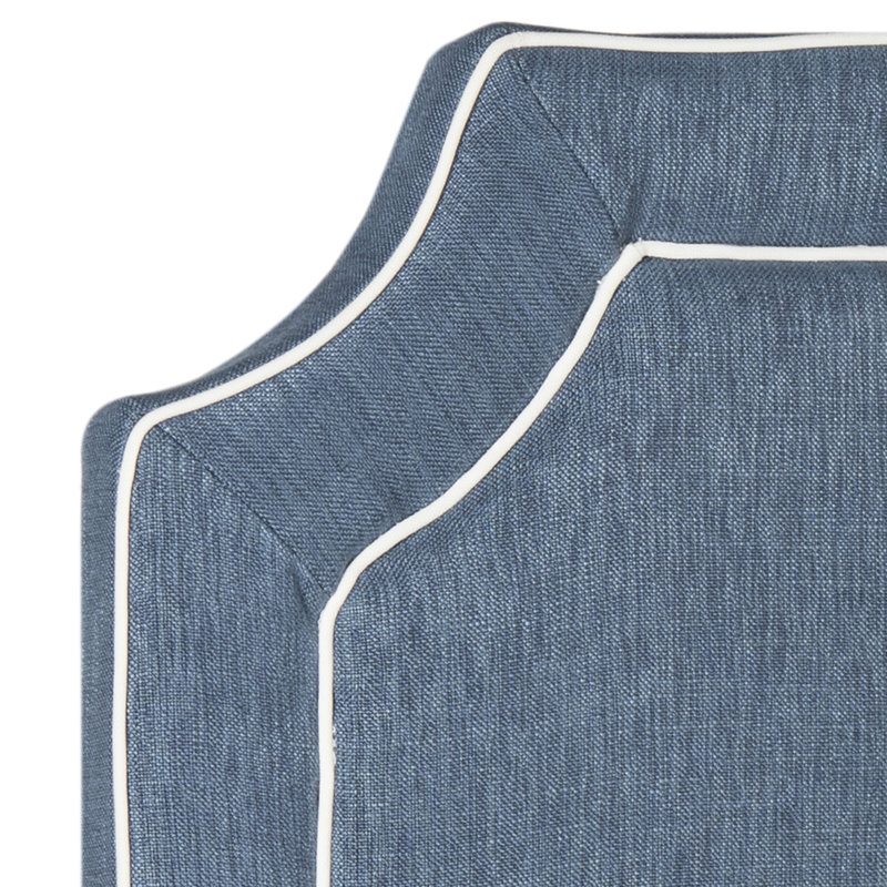 Cloverdale Upholstered Panel Headboard, Queen, Denim Blue/White Piping Viscose Blend