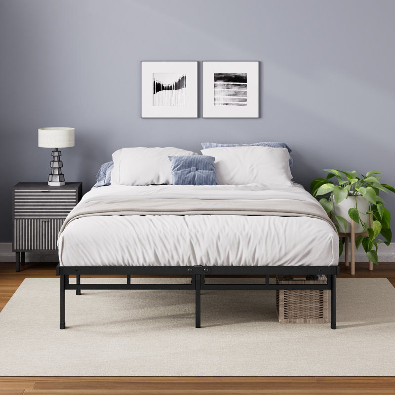Nikoal Modern metal bed frame 35cm/14in Height, Double (135 x 190 cm), Black