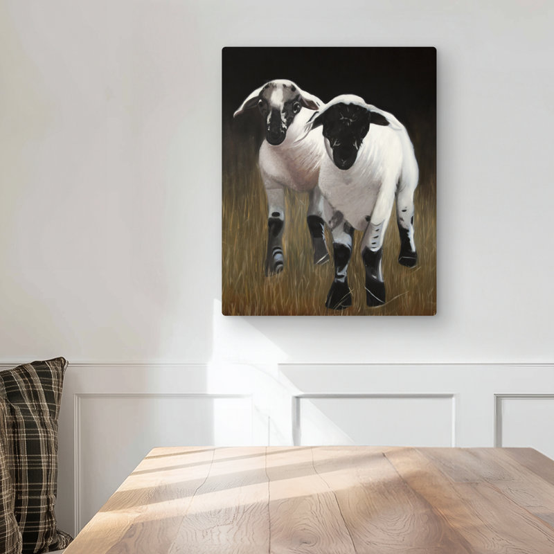 Two Lambs - Beige Rustic Metal Print for Home Decor