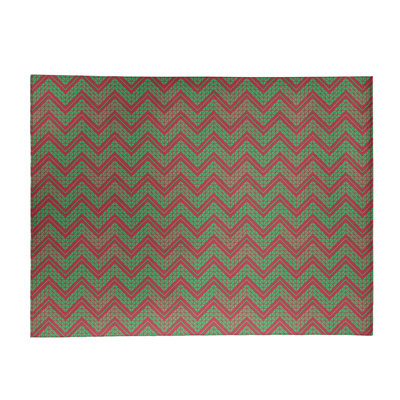 Tapis à chevrons fait main vert/rouge