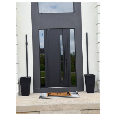 Porte d'entrée extérieure prémontée en acier Dekton 0163 Ardesia Nero, 2 fenêtres latérales extérieures, imposte/porte d'entrée en métal peint moderne, largeur 12+36+12 x hauteur 96, ouverture à gauche vers l'intérieur