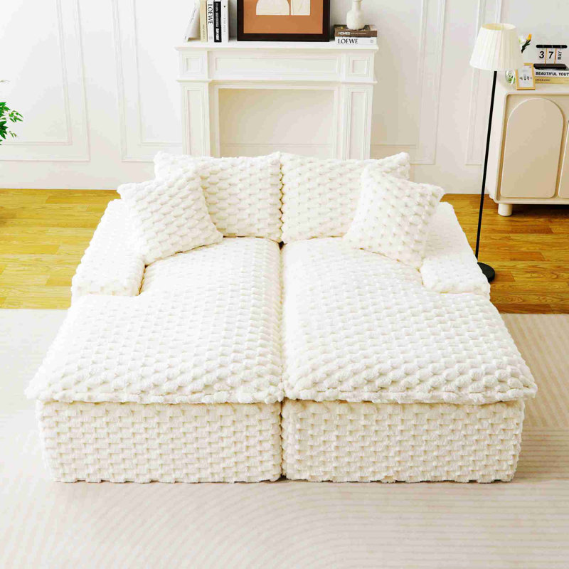 Double méridienne, canapé paresseux multifonctionnel pour le salon, la chambre à coucher, Blanc