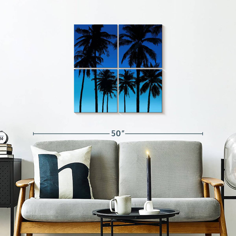 Gillard Palms noir sur bleu I, H 26 po x l 26 po