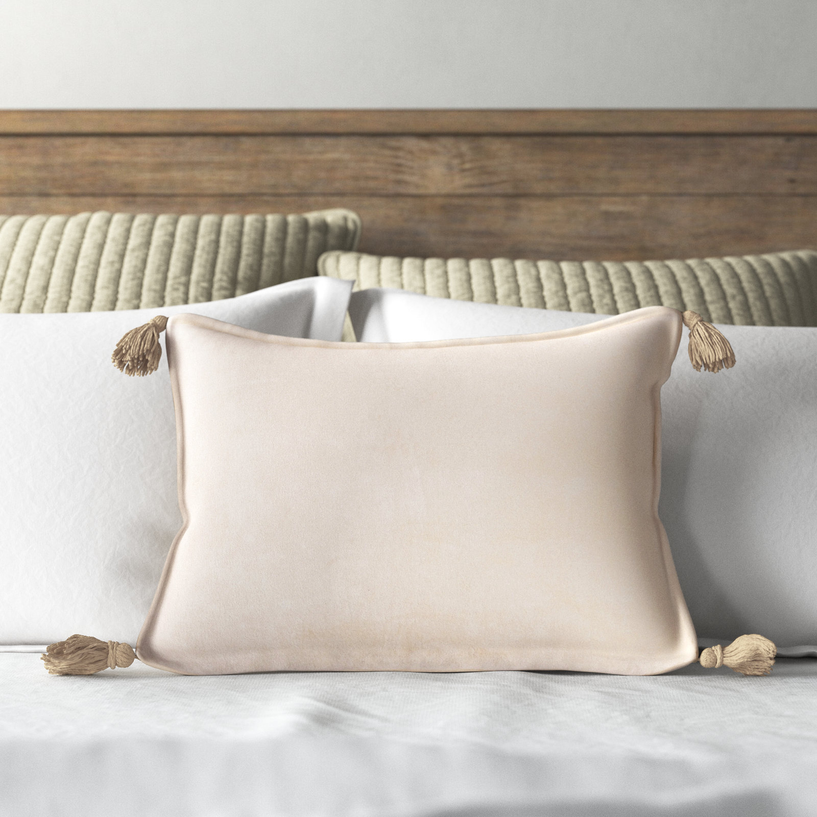 Norwin Tassels Cotton Lumbar Throw Pillow, Beige, Poly Fill