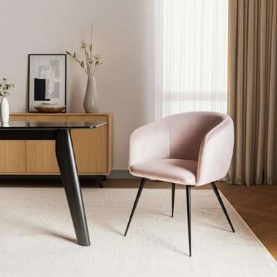 Chaise de salle à manger rembourrée en velours rose et noir