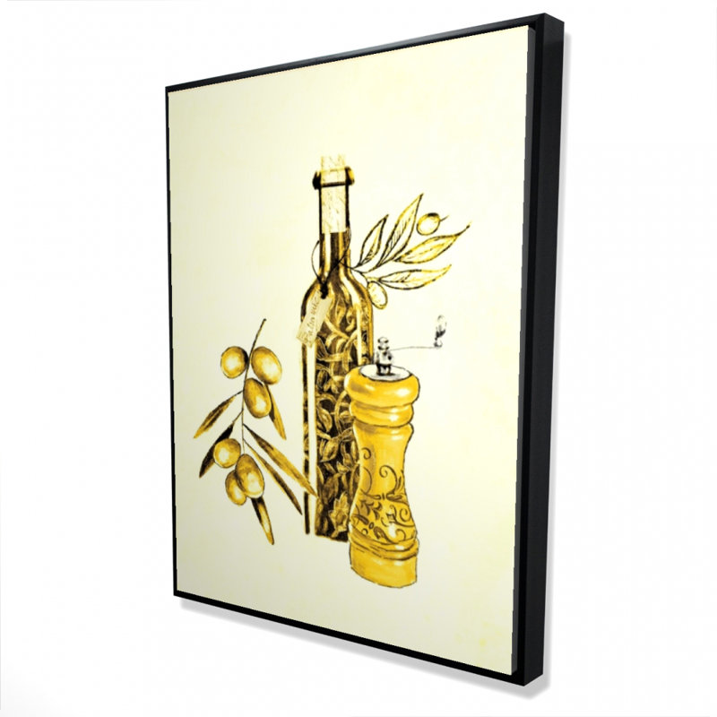 Huile d'olive et poivre - Toile de cuisine jaune, décoration intérieure