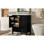 Meuble-lavabo de 30 po avec lavabo simple, noir, bois massif et matériau, support de rangement à deux portes, panneau amovible pour tiroir, tablette réglable, trop-plein en céramique, rebord central, rebord plat,-1090716263