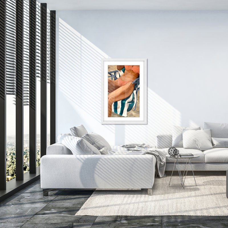 Coastal Retreat Riviera Retreat: Woman Lounging On Beach Towel And Chair, 48" H x 32" W