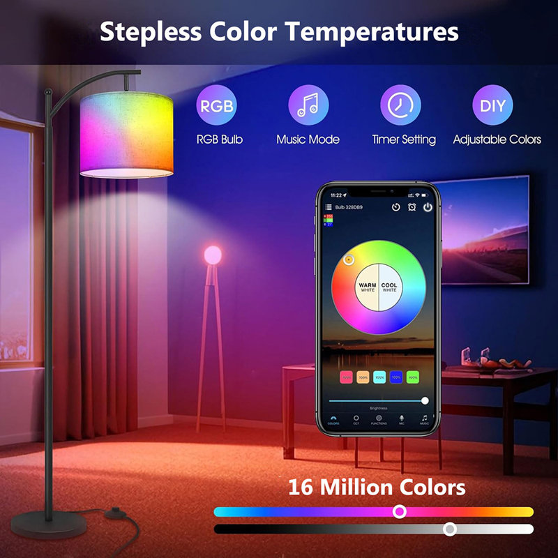 Modern RGB Arched Floor Lamp with Remote Control Standing Lamp