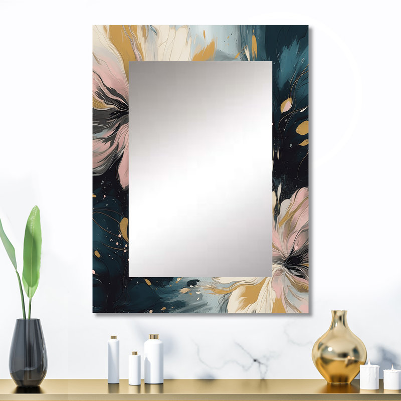 Rose et beige Blooming Abstractions I - miroir décoratif floral, miroir mural traditionnel, impression d'art en métal