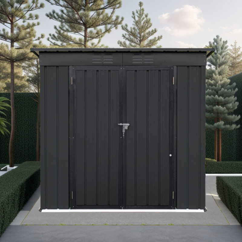 Lean-To Metal Storage Shed, Black, 67.9" H x 46.3" W x 79.6" D