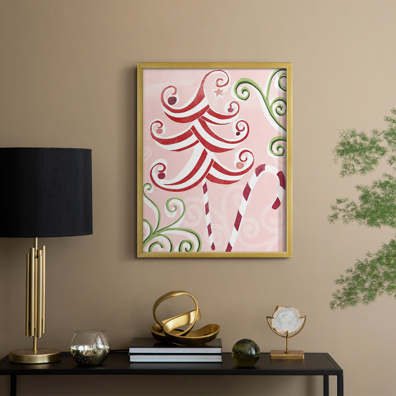 «Candy Cane Holiday I», reproduction encadrée - bois massif, H 15 po x l 12 po, Cadre doré
