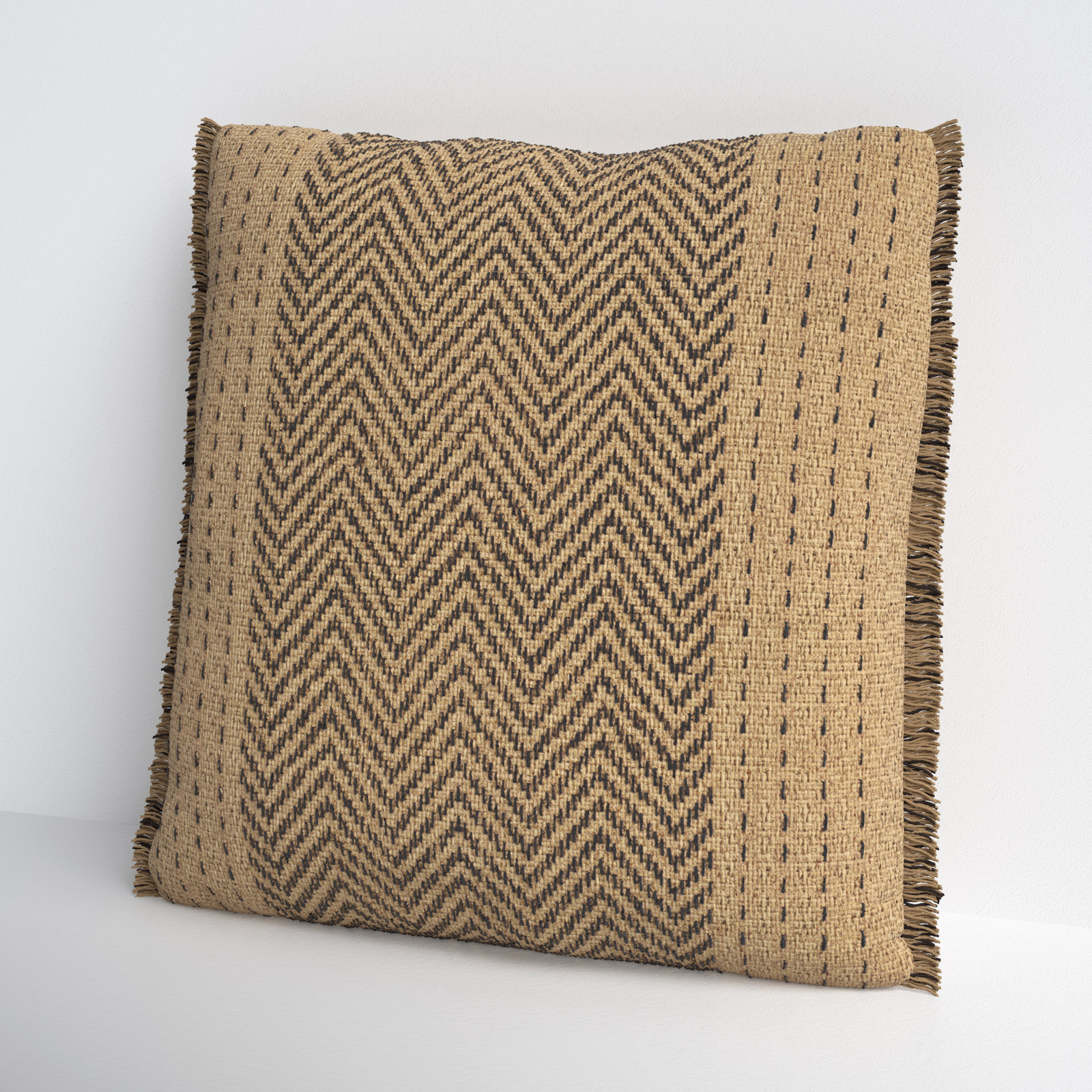 Carey Fringed Cotton Throw Pillow, Natural, Feathers