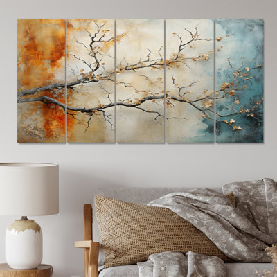 5 pièces, érable orange sarcelle brillant, agate II sur toile