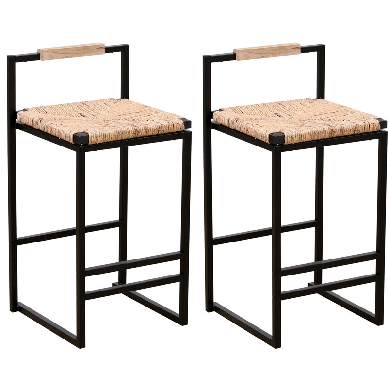 2 tabourets de bar en jacinthe d'eau tissés - Support en métal polyvalent pour les maisons et les bureaux l 15,69 po x H 31,5 po