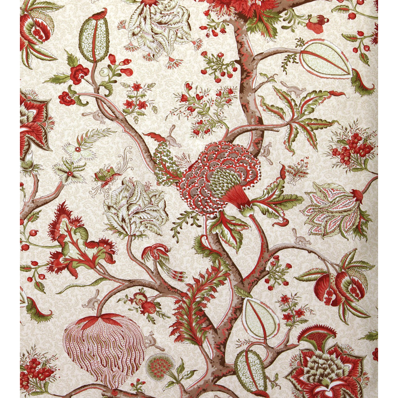 Tissu Oriana Pondicherry, Rouge turc / vert lime