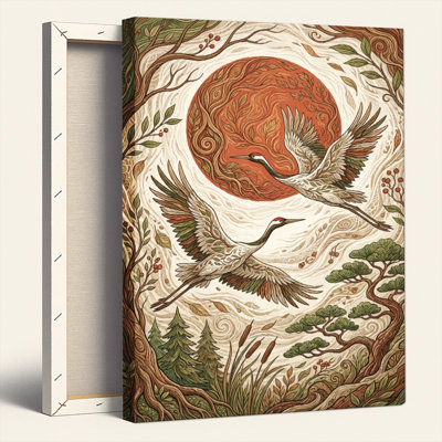 Ensemble de 1 tableau sur toile « Oiseaux et lune »