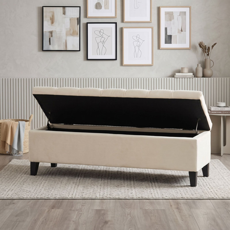 Repose-pieds capitonné avec rangement, Beige