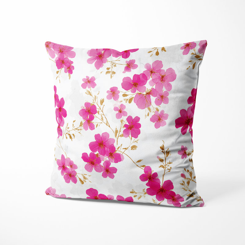 Coussin Floral - coussin imprimé fuchsia rose, H 18 po x l 18 po
