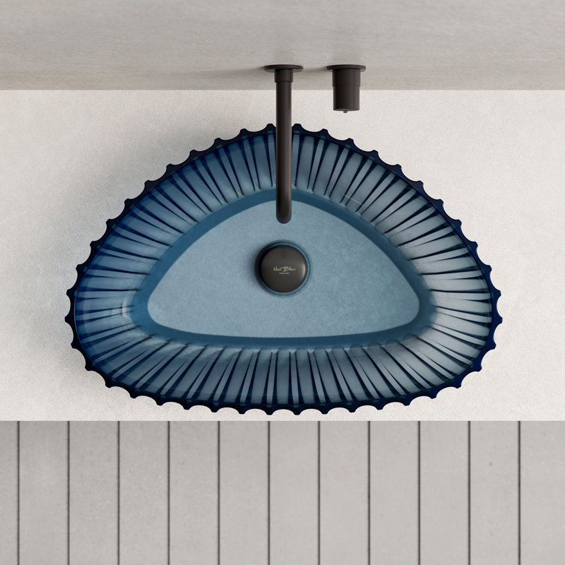 MonBlari 24" X 16" Fluted Triangle Resin Bathroom Vessel Sink Starry Blue, Blue