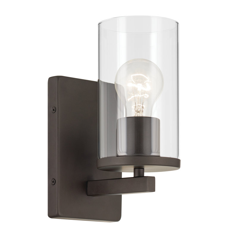 1-Light Bronze Bath Vanity Wall Sconce with Clear Glass Shade, Bronze