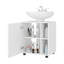 Deux tablettes latérales sous le lavabo avec une porte, un arrière découpé, un rangement compact pour salle de bain à 22 tablettes, blanc-1114165434