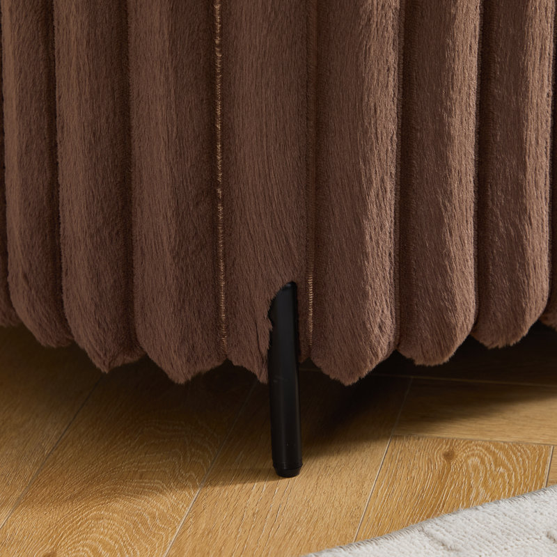 Banc de rangement rabattable en fausse fourrure avec pieds en métal noir, Brun, H 21,04 po x l 49,58 po x P 15,14 po