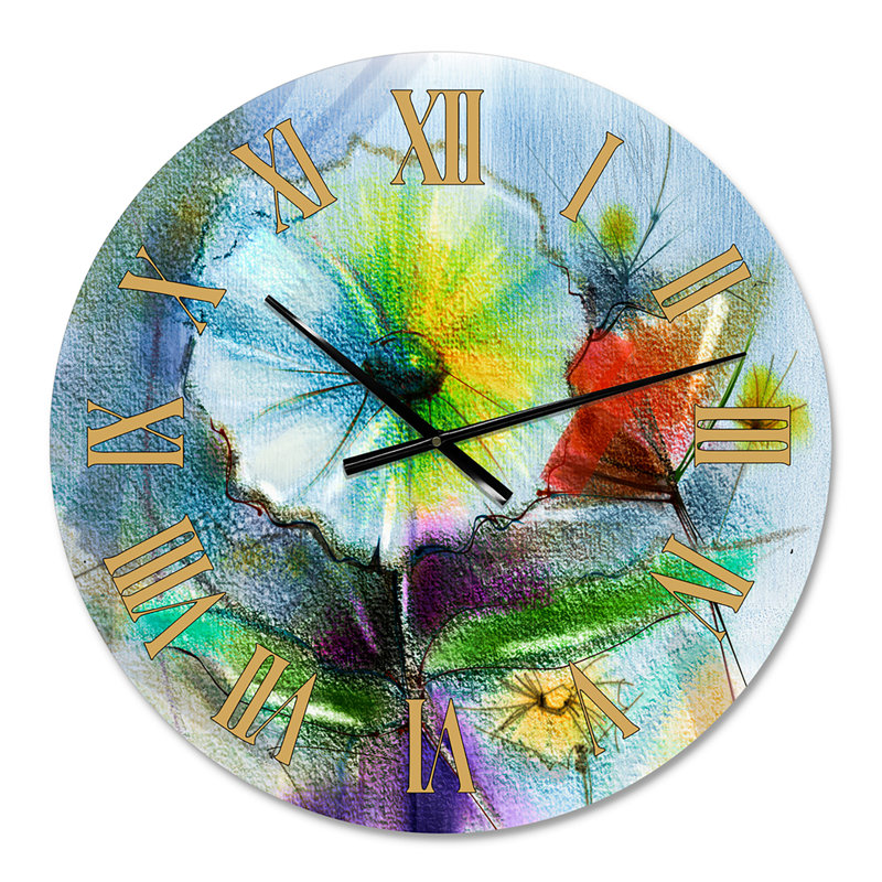 Horloge murale traditionnelle jaune, rose et rouge peinte à la main, Petit