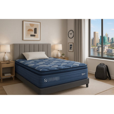 14 po, roulé compressé et bleu + multicolore, matelas, unité de poche, mousse à mémoire de forme, couches de mousse, super doux, tissu doux très grand housse, lit