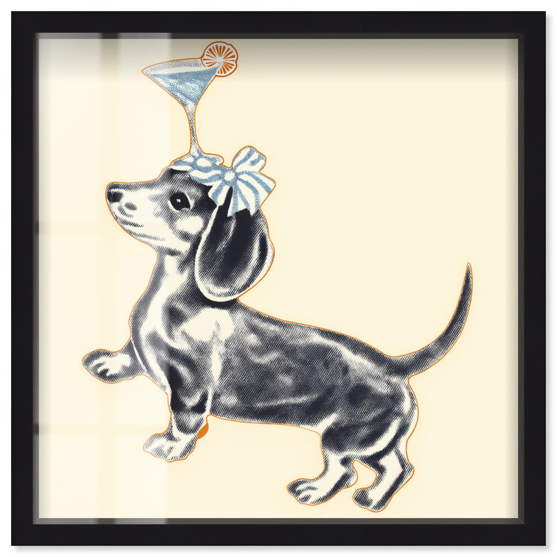Adorable décoration murale Martini Pup I Shadowbox par Art Remedy, H 17 po x l 17 po, Noir