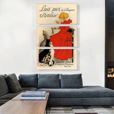 Lait Pur Sterilise de la Vingeanne 1894 by Theophile Steinlen - 3 Piece Wrapped Canvas Painting Print Set