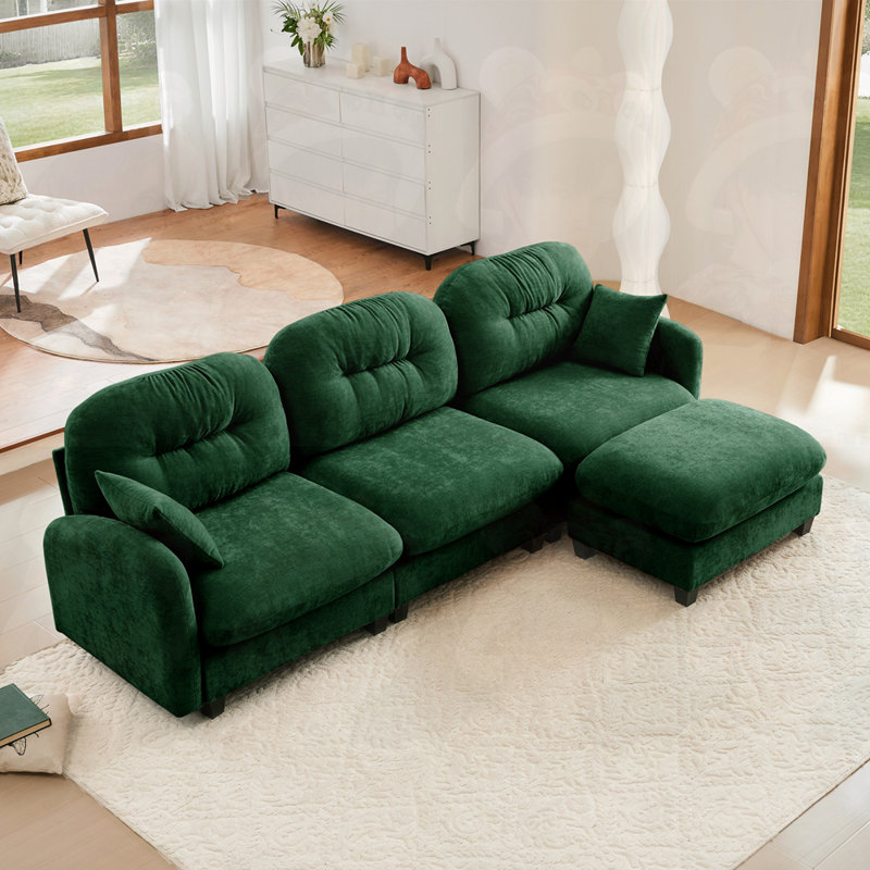 Canapé modulaire 3 places avec 1 repose-pieds, H 36,6 po x l 107 po x P 59,5 po, 3, Vert