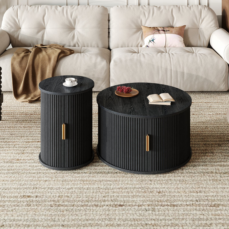 Ensemble de tables basses avec portes coulissantes, Noir