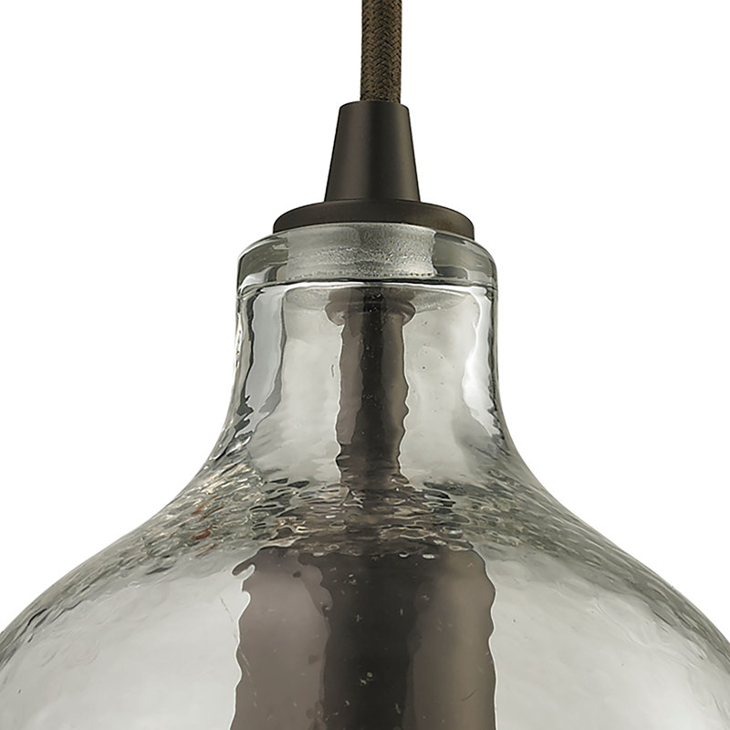 Luminaire suspendu 1 lumière en verre martelé 5 po - Bronze huilé avec transparent, Clair, Clair, Non